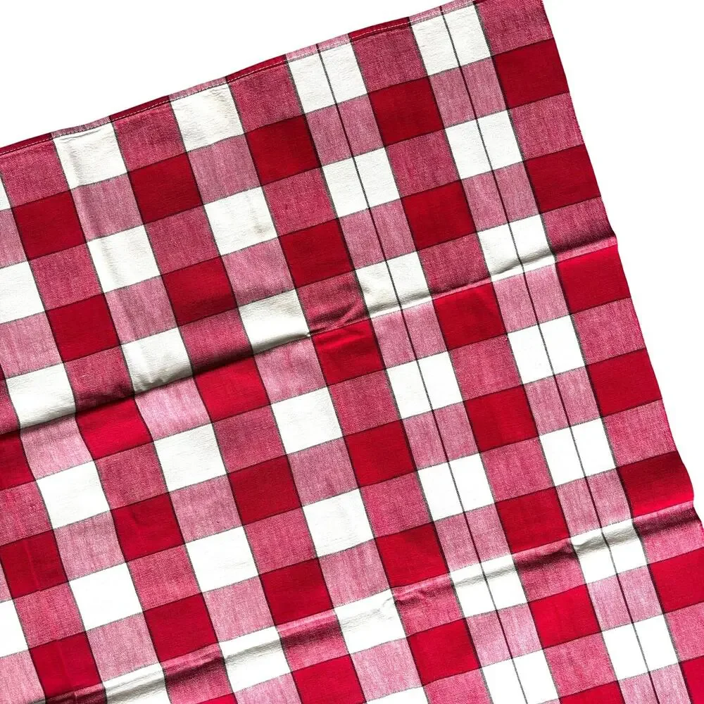 Vintage Tablecloth red & white plaid table topper homespun farmhouse FLAWS